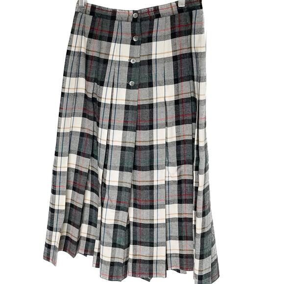 Vintage 80s L.L. Bean 100% wool plaid tartan pleated skirt size XS/S - Picture 1 of 9